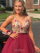 A-line V-neck Embroidered Bodice Short Prom Party Dresses
