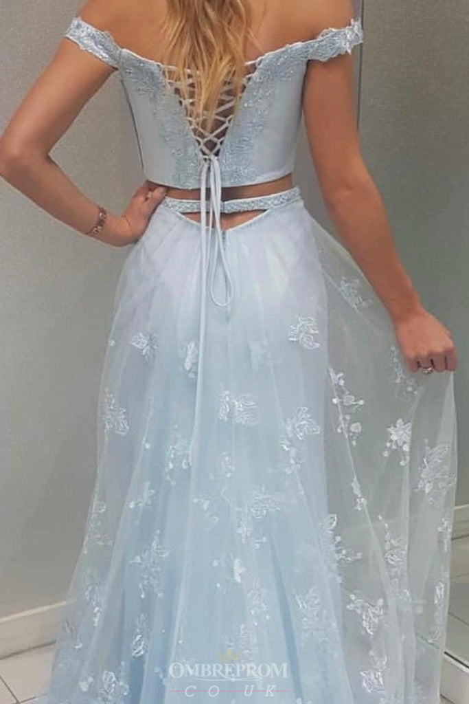 Off-Shoulder Two Piece Mermaid Prom Dresses With Over Skirt