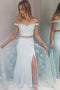 Off-Shoulder Two Piece Mermaid Prom Dresses With Over Skirt