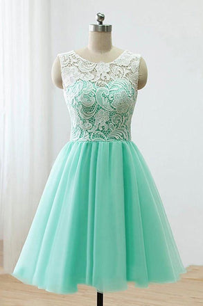 mint green homecoming dresses short junior bridesmaid dress with lace dth188