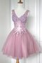 Chic A-Line V-neck Tulle Homecoming Dress, Sweeth 16 Dress With Appliques