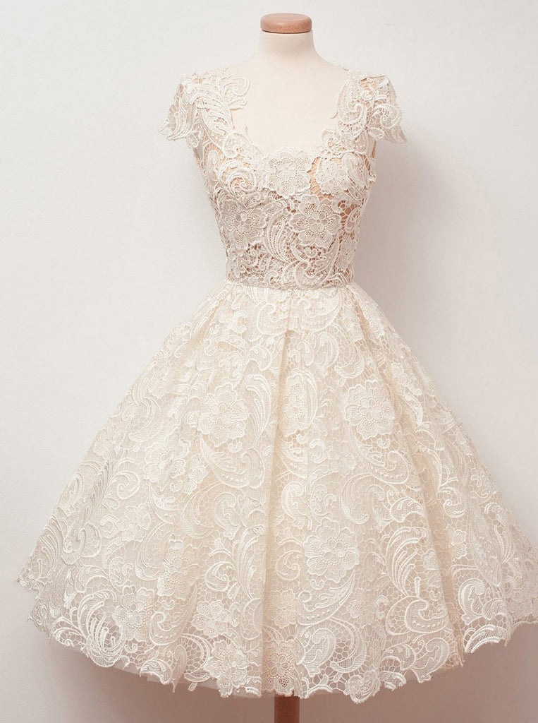 A-line Scoop Lace Homecoming Dresses Cap Sleeves Sweet 16 Dress