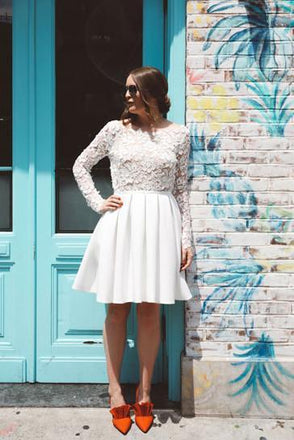 short wedding party dress charming lace long sleeves short prom dresses dth457