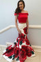 Off-the-Shoulder Floral Printed Two Piece Prom Dresses