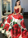 A-Line Sweetheart Rose Printed Prom Dresses with Beading