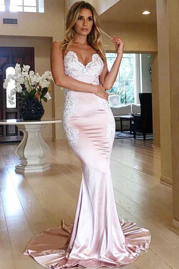 Mermaid Spaghetti Prom Dresses with Appliques Backless Evening Gown