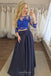 3/4 sleeves appliques graduation gown dark blue two piece prom dresses dtp757