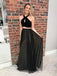 Black Prom Dresses With Keyhole Two Piece Halter Evening Gown