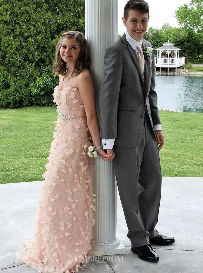 Sweetheart Peach Prom Dresses For Teens with Appliques Beading