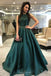 a-line spaghetti straps dark green backless formal prom dresses dtp748