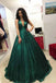 Sparkly Sequins Ball Gown Dark Green V-neck Prom Dress