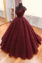 Sparkly Burgundy Quinceanera Dress V neck Ball Gown Prom Dress
