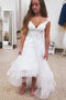 A-line V-neck High Low Tulle Short Beach Wedding Dress