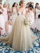 A-line Deep V-Neck Tulle Wedding Dress with Lace Appliques Top