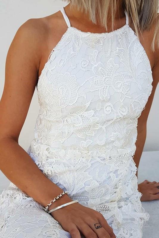 Halter Lace Beach Wedding Dress, Sheath Lace Bridal Gown