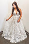 Elegant A-line V-Neck Appliques Long Plus Size Wedding Dress