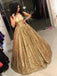 Straps Sequins Ball Gown Quinceanera Dress Gold Prom Dress