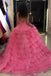 Princess Halter Pink Long Prom Dresses Backless Pageant Dress With Layers