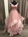 A-line Off Shoulder Tulle Long Prom Dress With Layered