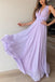 flowy a-line v-neck lilac chiffon long bridesmaid dress dtb72