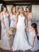 Light Gray Off-the-Shoulder Beach Chiffon Bridesmaid Dresses