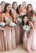 a-line v-neck sequins tulle blush long bridesmaid dresses dtb75