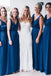 elegant a-line v-neck royal blue long bridesmaid dresses dtb76