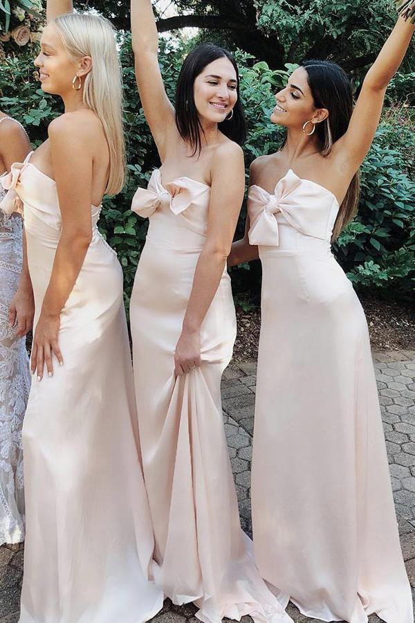 pearl pink sweetheart sheath bridesmaid dresses with bowknot dtb81