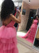 Princess Halter Pink Long Prom Dresses Backless Pageant Dress With Layers