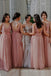 pink a-line v-neck backless long bridesmaid dress with flowers dtb77