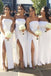 white strapless sheath bridesmaid dresses slit with ruched dtb80