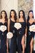 Mermaid Lace Appliques Beaded Black Bridesmaid Dresses with Split