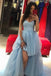 sweetheart hi-lo tulle blue long prom dresses with train dtp796