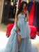 Sweetheart Hi-Lo Tulle Blue Long Prom Dresses With Train