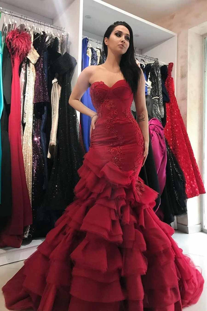 Burgundy Prom Dress Sweetheart Mermaid Layered Formal Gown DTP681 DressTok.co.uk Burgundy Prom Dress Sweetheart Mermaid Layered Formal Gown DTP681 DressTok.co.uk