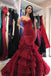 Burgundy Prom Dress Sweetheart Mermaid Layered Formal Gown