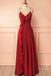 Spaghetti Straps Red Long Prom Dress with Ruffles