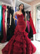 burgundy prom dress sweetheart mermaid layered formal gown dtp681