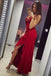 spaghetti straps red long prom dress with ruffles dtp637