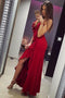 Spaghetti Straps Red Long Prom Dress with Ruffles