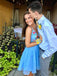 Chiffon Blue V-neck Short Prom Dresses Embroidered Homecoming Dress