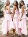pink strapless high low bridesmaid dresses with bowknot dtb84