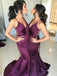 sexy plum elastic satin v-neck mermaid long bridesmaid dresses dtb83