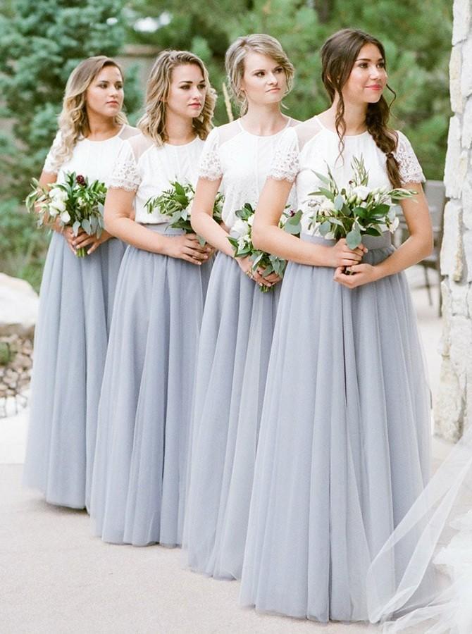 boho short sleeve scoop neck gray long bridesmaid dresses dtb85