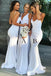 White V-Neck Long Backless Bridesmaid Dresses with Sweep Train