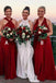 A-Line V-Neck Convertible Burgundy Bridesmaid Dresses