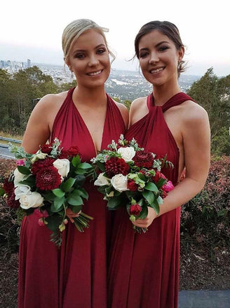 a-line v-neck convertible burgundy bridesmaid dresses dtb86