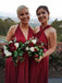 a-line v-neck convertible burgundy bridesmaid dresses dtb86