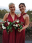A-Line V-Neck Convertible Burgundy Bridesmaid Dresses