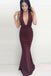 Burgundy Mermaid Plunging Neck Criss-Cross Straps Prom Dress